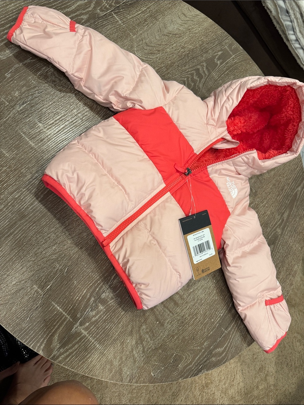 The North Face Infant Light Pink & Coral Hooded Puffer Jacket